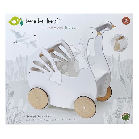 Fa játék babakocsik - Fa babakocsi hattyú Sweet Swan Pram Tender Leaf Toys - 9