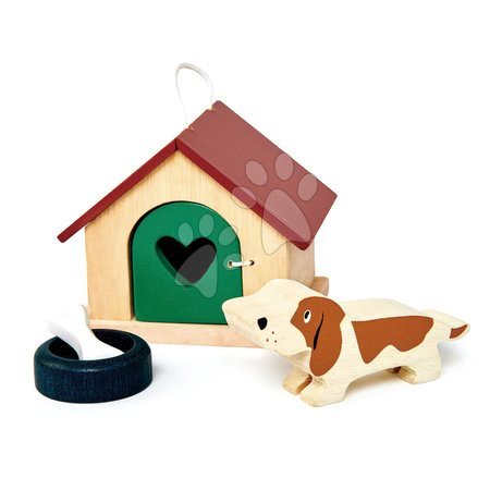 Drevené  hračky - Drevená búda so psom Pet Dog Set Tender Leaf Toys