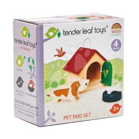 Wooden doll houses - Wooden dog house with dog Pet Dog Set Tender Leaf Toys - 3