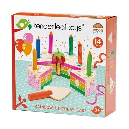 Wooden play kitchens - Wooden cake with strawberry Rainbow Birthday Cake Tender Leaf Toys - 2