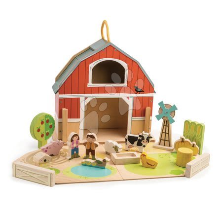 Dřevěné domky pro panenky - Dřevěná farma s traktorem Little Barn Tender Leaf Toys - 2