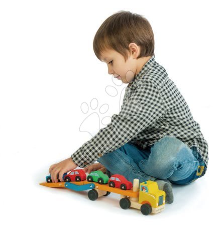 Dřevěná auta  - Dřevěný kamión Car Transporter Tender Leaf Toys - 2