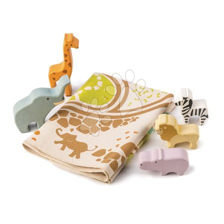  Készségfejlesztő fajátékok - Fa állatkák Safari Playmat Tender Leaf Toys - 1