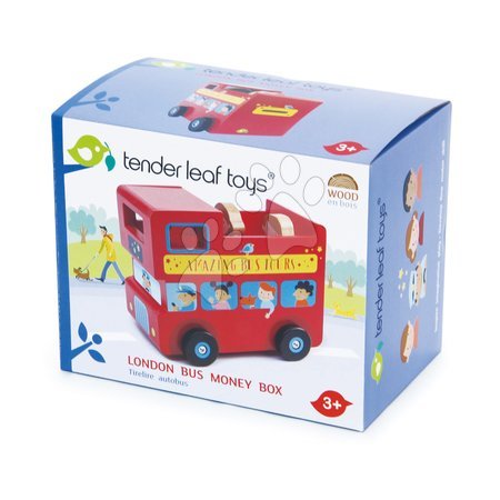 Dřevěná auta  - Dřevěný patrový autobus London Bus Money Box Tender Leaf Toys - 5