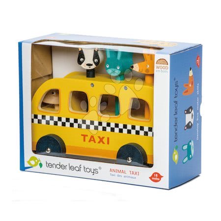 Coches de madera - Auto de madera amarillo Animal Taxi Tender Leaf Toys - 2