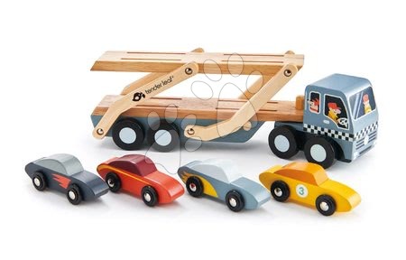 Dřevěná auta  - Dřevěný kamión Car Transporter Tender Leaf Toys - 4