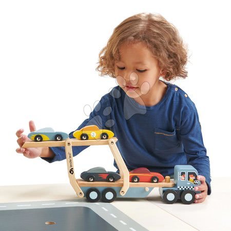 Dřevěná auta  - Dřevěný kamión Car Transporter Tender Leaf Toys - 2