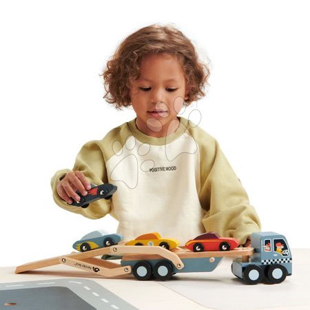 Dřevěná auta  - Dřevěný kamión Car Transporter Tender Leaf Toys - 3