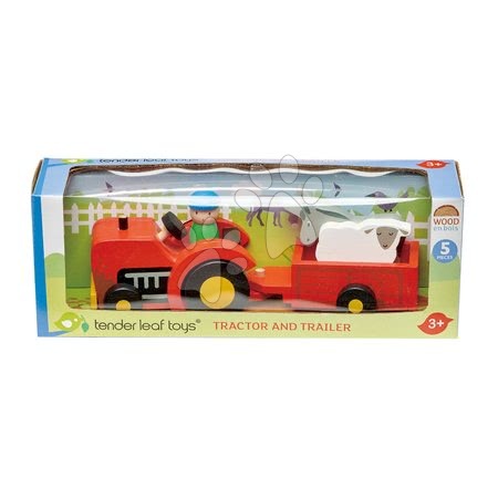 Dřevěná auta  - Dřevěný traktor s přívěsem Tractor and Trailer Tender Leaf Toys - 3