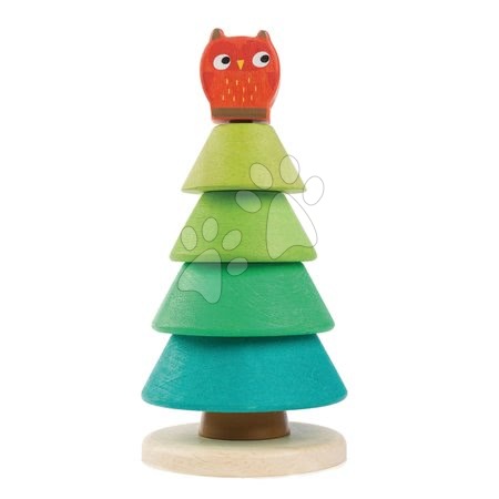 Drevené hračky - Drevený skladací strom so sovou Stacking Fir Tree Tender Leaf Toys