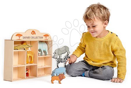  Készségfejlesztő fajátékok - Fa vadon élő állatkák polcon 8 drb Safari set Tender Leaf Toys - 4