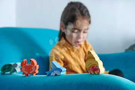 Dřevěné didaktické hračky - Dřevěná mořská zvířata na poličce 30 ks Coastal set Tender Leaf Toys - 3