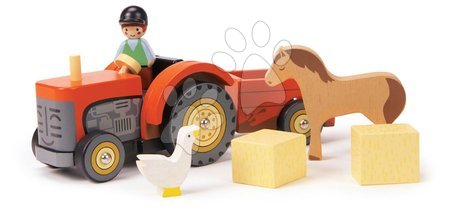 Dřevěná auta  - Dřevěný traktor s vlečkou Farmyard Tractor Tender Leaf Toys - 4