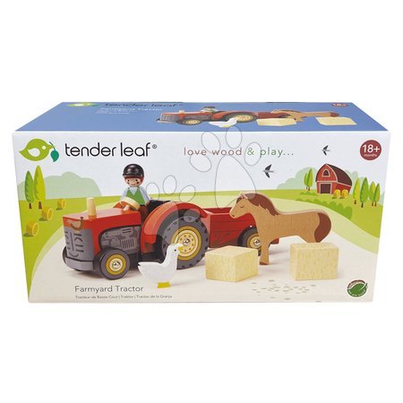 Dřevěná auta  - Dřevěný traktor s vlečkou Farmyard Tractor Tender Leaf Toys - 5