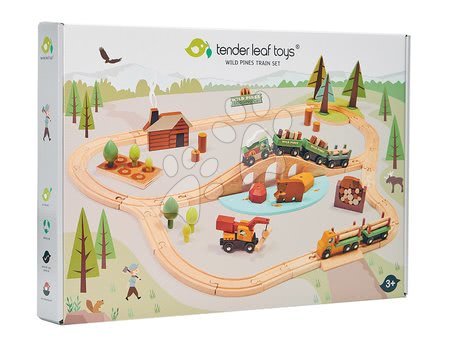 Favonatok - Fa vonatpálya fenyves erdőben Wild Pines Train set Tender Leaf Toys - 9