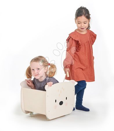 Dřevěné kočárky pro panenky - Dřevěný vozík na tahání Pull Along Bear Cart Tender Leaf Toys - 2