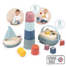 Motor activity toys - Didaktický košík s plachetnicou a skladacou vežou Awakenings and Bath Set Little Smoby s 8 kockami a 6 šálkami pre jemnú motoriku od 12 mes SM140104_1