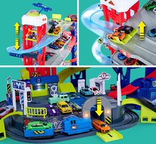 Garages - Garage avec ascenseur motorisé 6 étages Super Chase Center Majorette avec le son et la lumière, le train électronique avec 4 voitures à partir de 5 ans_0