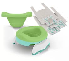 Set oliță de călătorie/reductor WC Potette Plus 2in1 Kalencom cu absorbant de silicon verde + 10 bc.de pungi, care se pot reumple și geantă de călătorie de la 15 luni