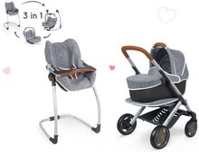 Set cărucior adânc și sport DeLuxe Pastel Maxi Cosi&Quinny Grey 3în1 Smoby și scaun de masă scaun de mașină leagăn