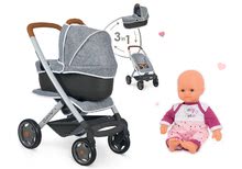 Set cărucior adânc și sport DeLuxe Pastel Maxi Cosi&Quinny Grey 3în1 Smoby și păpușa de jucărie Violette Baby Nurse