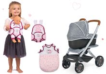 Set kočárek hluboký a sportovní DeLuxe Pastel Maxi Cosi&Quinny Grey 3v1 Smoby a panenka Violette Baby Nurse a nosičem a spacím pytlem