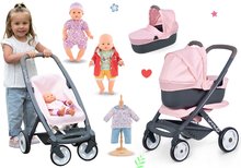 Set cărucior combinație triplă Powder Pink 3in1 Maxi Cosi & Quinny Smoby cu păpușa Corolle cu hăinuțe și geacă