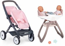 Set cărucior pentru gemene Powder Pink Maxi Cosi&Quinny Smoby cu centură de siguranță și scaun de masă