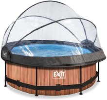 Piscină cu prelată si filtrare Wood pool brown Exit Toys construcție rotundă din metal 244*76 cm maro de la 6 ani