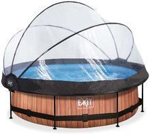 Piscină cu prelată și filtrare Wood pool brown Exit Toys construcție rotundă din metal 300*76 cm maro de la 6 ani