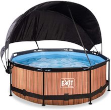 Piscină cu acoperiș si filtrare Wood pool brown Exit Toys construcție rotundă din metal 244*76 cm maro de la 6 ani ET30350810