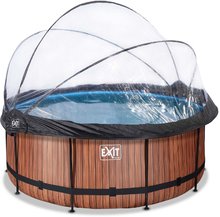 Piscină cu prelată și filtrare pentru nisip Wood pool brown Exit Toys construcție rotundă metalică 360*122 cm maro de la 6 ani