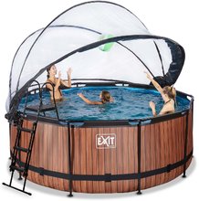 Kruhové bazény - Bazén s krytem a pískovou filtrací Wood pool Exit Toys kruhový ocelová konstrukce 360*122 cm hnědý od 6 let_0