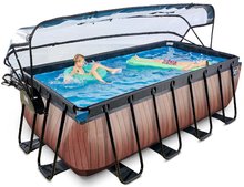 Obdélníkové bazény  - Bazén s krytem a pískovou filtrací Wood pool Exit Toys ocelová konstrukce 400*200*122 cm hnědý od 6 let_0