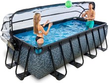Obdélníkové bazény  - Bazén s krytem, pískovou filtrací a tepelným čerpadlem Stone pool Exit Toys ocelová konstrukce 400*200*100 cm šedý od 6 let_0