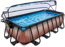 Obdélníkové bazény  - Bazén s krytem, pískovou filtrací a tepelným čerpadlem Wood pool Exit Toys ocelová konstrukce 400*200*100 cm hnědý od 6 let_1
