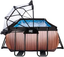 Obdélníkové bazény  - Bazén s krytem, pískovou filtrací a tepelným čerpadlem Wood pool Exit Toys ocelová konstrukce 400*200*100 cm hnědý od 6 let_0