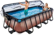 Obdélníkové bazény  - Bazén s krytem, pískovou filtrací a tepelným čerpadlem Wood pool Exit Toys ocelová konstrukce 400*200*100 cm hnědý od 6 let_0
