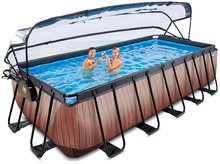 Obdélníkové bazény  - Bazén s krytem pískovou filtrací a tepelným čerpadlem Wood pool Exit Toys ocelová konstrukce 540*250*122 cm hnědý od 6 let_2