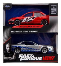 Modely - Autíčka Mitsubishi Lancer Evolution IX a Nissan Skyline GTR R34 Fast & Furious Twin Pack Jada kovové s otvárateľnými dverami dĺžka 12 cm 1:32 JA3202019_1