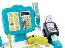 Obchody pro děti - Pokladna Mini Shop Smoby elektronická s čtečkou kódů a 27 doplňky tyrkysová_1