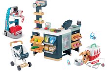 Obchody pre deti sety - Set obchod elektronický zmiešaný tovar s chladničkou Maxi Market a lekársky vozík Smoby so zvukom a svetlom a prenosný box pre psíka_9