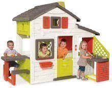 Domečky pro děti - Domeček Přátel s kuchyňkou prostorný Neo Friends House Smoby rozšiřitelný 2 dveře 6 oken a piknik stolek 172 cm výška s UV filtrem_22