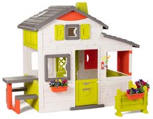 Domečky pro děti - Domeček Přátel s kuchyňkou prostorný Neo Friends House Smoby rozšiřitelný 2 dveře 6 oken a piknik stolek 172 cm výška s UV filtrem_2