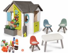 Hišice s pohištvom - Nastavi domček za vrtičkarja s stolom KidTable Garden House Smoby razširljiv s 3 stoličkami KidChair s žarom in hrano_0