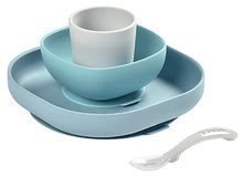 Jídelní souprava Silicone Meal Set Beaba ze silikonu 4dílná modrá pro miminka od 4 měsíců