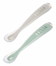 Ergonomiczne łyżeczki 1st Age Silicone Spoons Beaba Grey & Sage z silikonu do samodzielnego jedzenia 2 sztuki od 4 miesięcy