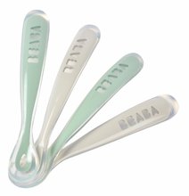 Ergonomiczne łyżeczki 1st Age Silicone Spoons Beaba Grey & Sage z silikonu do niezależnego jedzenia 4 sztuki od 4 miesięcy