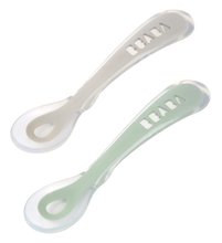 Łyżeczki ergonomiczne 2nd Age Silicone Spoons Beaba Velvet Grey & Sage Green, silikonowe, do samodzielnego jedzenia, 2 sztuki, od 8 miesiąca życia