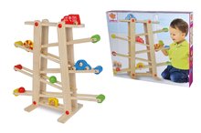 Dřevěné didaktické hračky - Dřevěná kuličková autodráha Runway Eichhorn 7 dílů s 2 autíčky od 12 měsíců_0